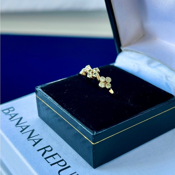 Banana Republic Stacking Ring Set in Yellow Gold-tone w/ Green & Black Gemstones - Picture 9 of 13